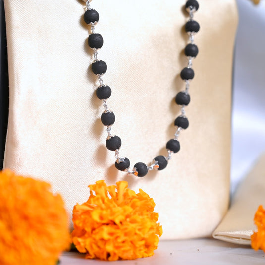 Silver Plated Natural Karungali Mala (Ebony Wood)