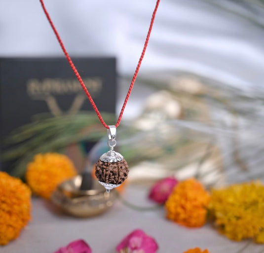 7 Mukhi Nepali Rudraksha Pendant with Red Thread | Certified & Energized